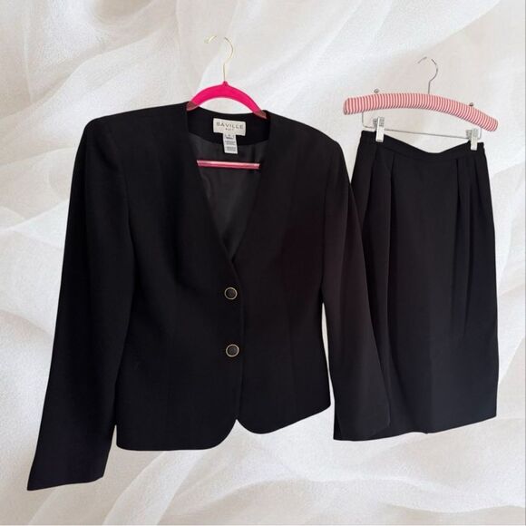VTG Saville Black Skirt Suit Size 8 - Picture 1 of 12